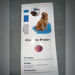 3-in-1 Paw Washer & Grooming Brush for Dogs - Blue